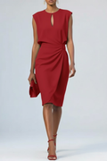Midi Cocktail Dress Keyhole Neck Ruched Waist Elegant 6