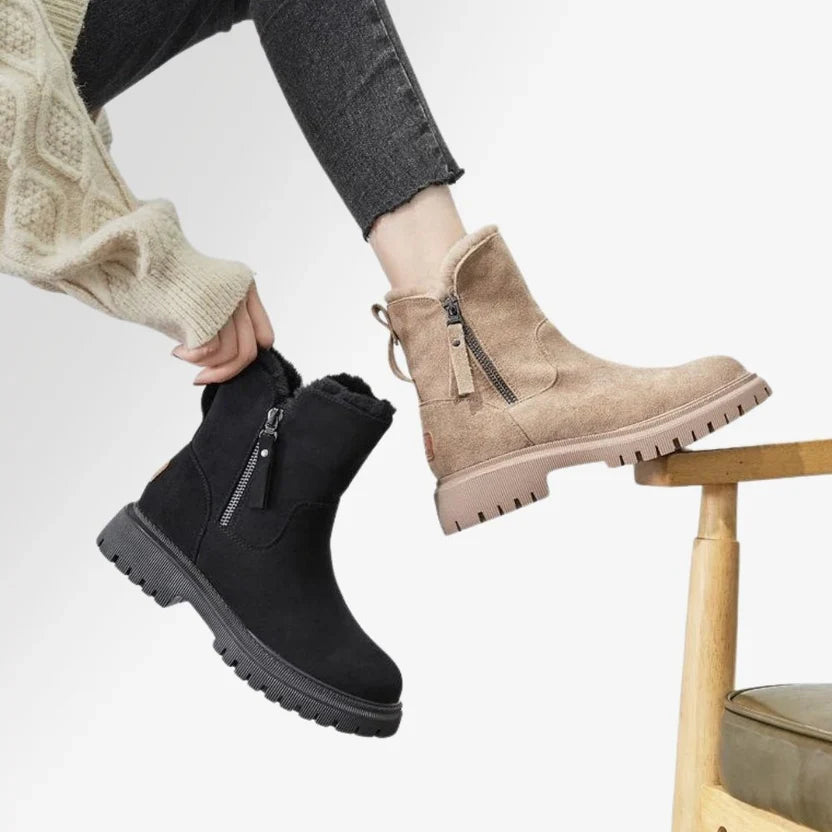 Women's Suede Winter Ankle Boots, Fur Lined Lug Sole