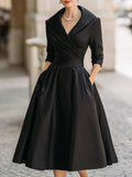 Satin Midi Dress Draped Collar Vintage Style Fitted 1