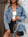 Blue Jean Jacket for Women, Cropped Button Front 2