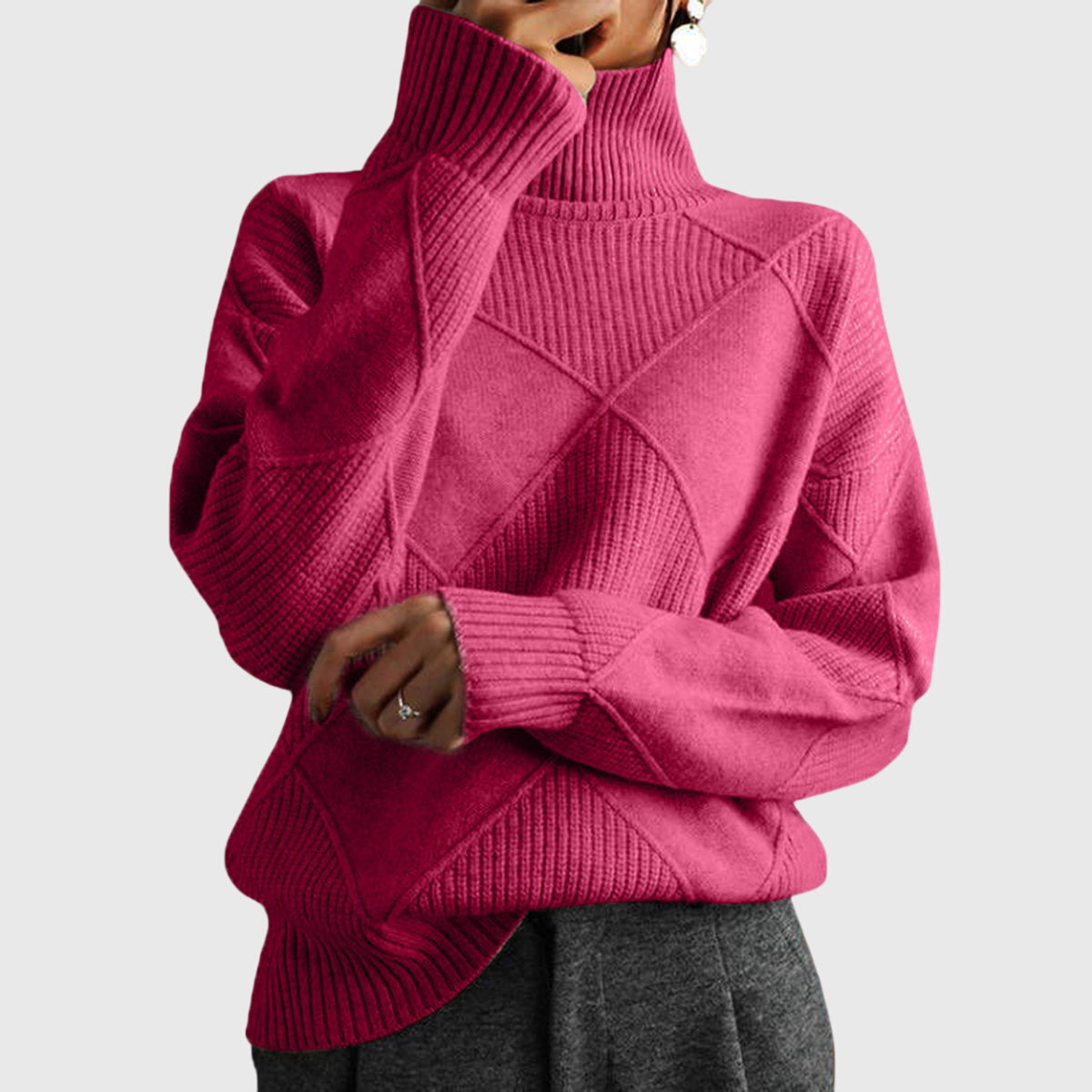 Dagny | Oversized Turtleneck Sweater with Diagonal Seams for Women