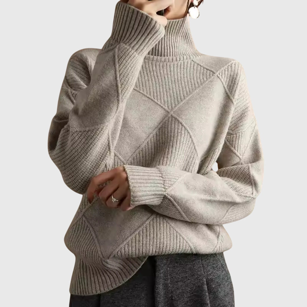 Dagny | Oversized Turtleneck Sweater with Diagonal Seams for Women