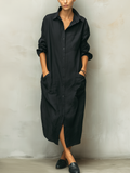 Women's Cotton Linen Midi Shirt Dress Relaxed 1