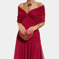 Chiffon Off-Shoulder Midi Dress Ruched Twist Front 5