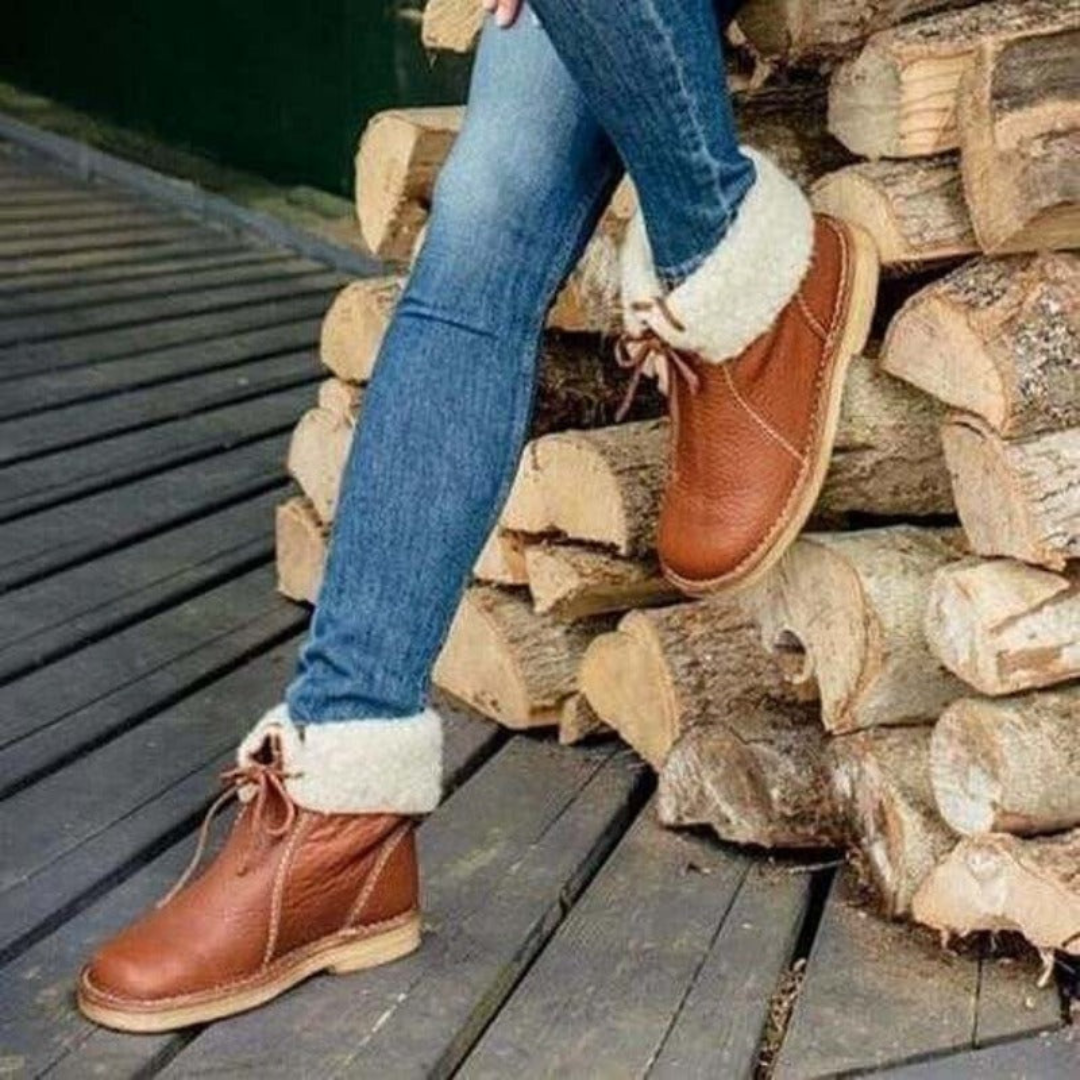 Women's Flat Ankle Boots, Soft Faux Leather with Lace Back