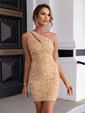 Amadea | One-Shoulder Sequin Mini Dress with Chain Detail for Women 1