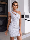 Amadea | One-Shoulder Sequin Mini Dress with Chain Detail for Women 4