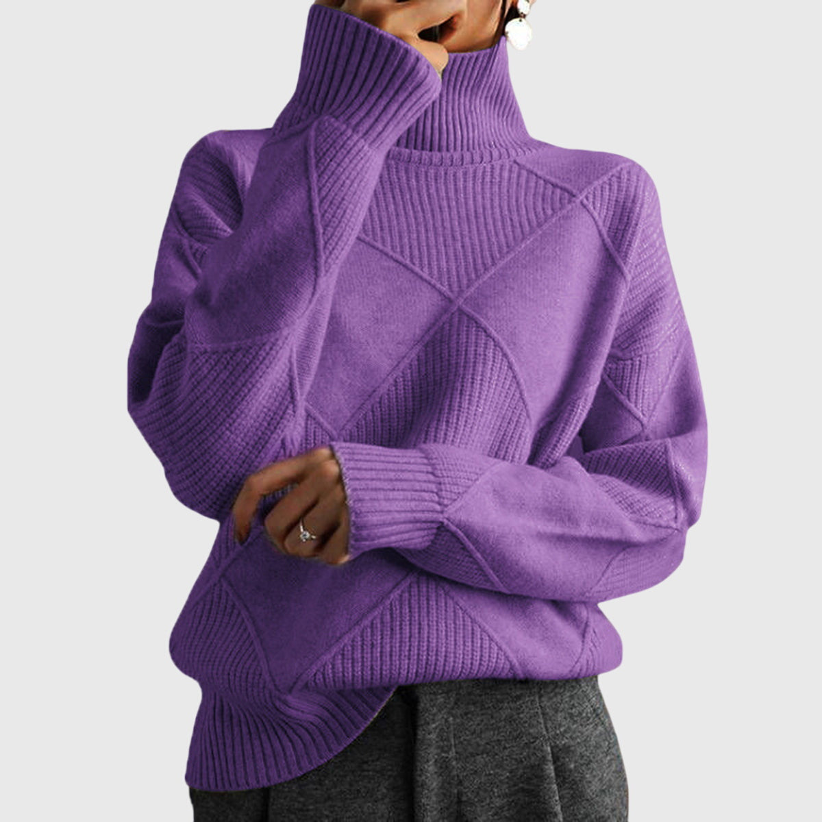 Dagny | Oversized Turtleneck Sweater with Diagonal Seams for Women