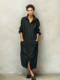 Women's Cotton Linen Midi Shirt Dress Relaxed 3