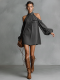 Women's Washed Denim Off-Shoulder Mini Dress Minimalist 4