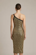 Bodycon Cocktail Dress Sequined One Shoulder Metallic 3