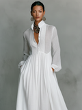 Cotton Linen Patchwork Single-Breasted Stand Collar Long Sleeve Maxi Dress 5