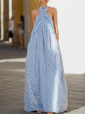 Striped Halter Neck Maxi Dress Nautical Sleeveless 1