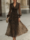 Wrap Midi Dress Leopard Print Long Sleeve Fitted 1