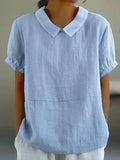 Women's Linen Blouse Peter Pan Collar Relaxed Fit 1