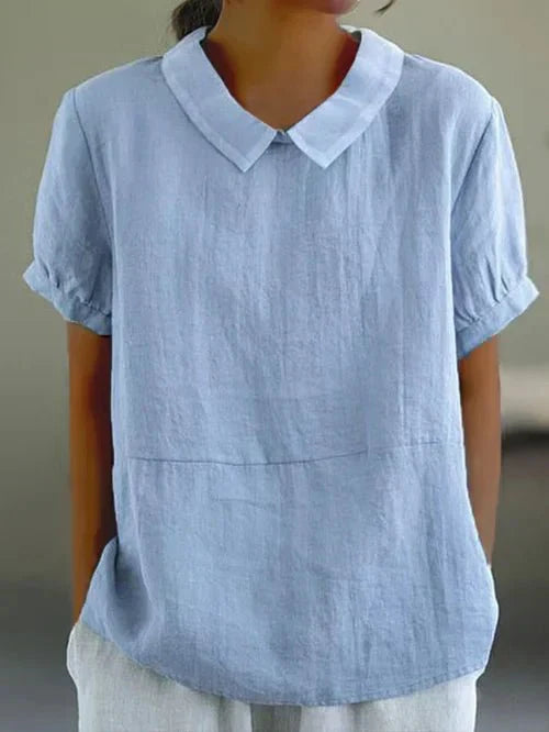 Women's Linen Blouse Peter Pan Collar Relaxed Fit