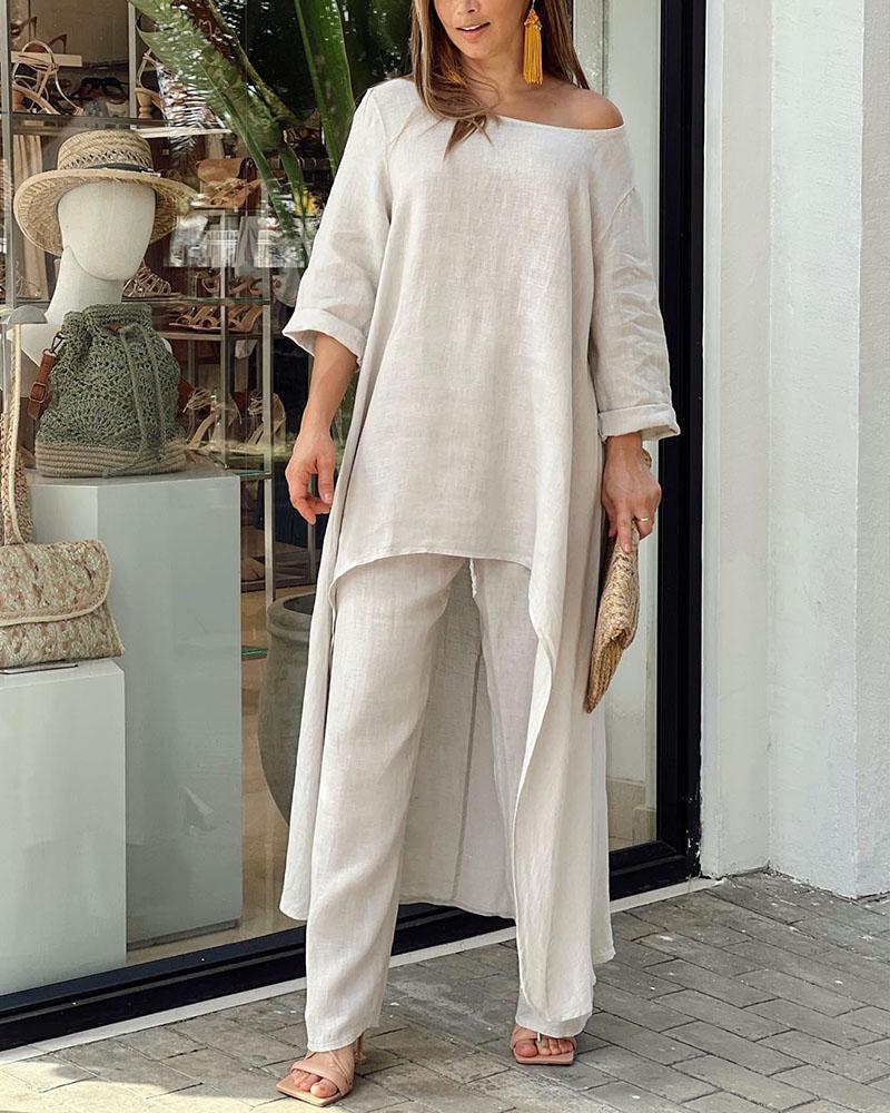 Women's Linen Set Tunic Top and Trousers Relaxed