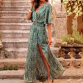 Boho Maxi Dress Wrap Style Deep V-Neck Summer 1