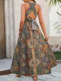 Boho Maxi Dress Halter Neck Side Split Cross Front 6