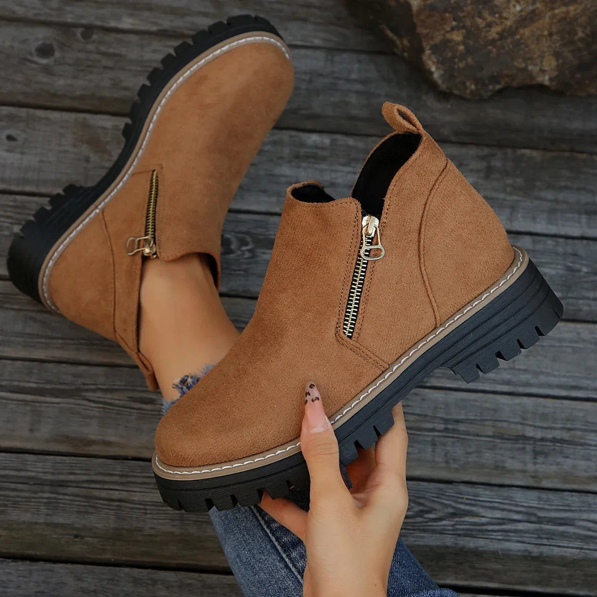 Women's Waterproof Ankle Boots, Side Zip Lug Sole