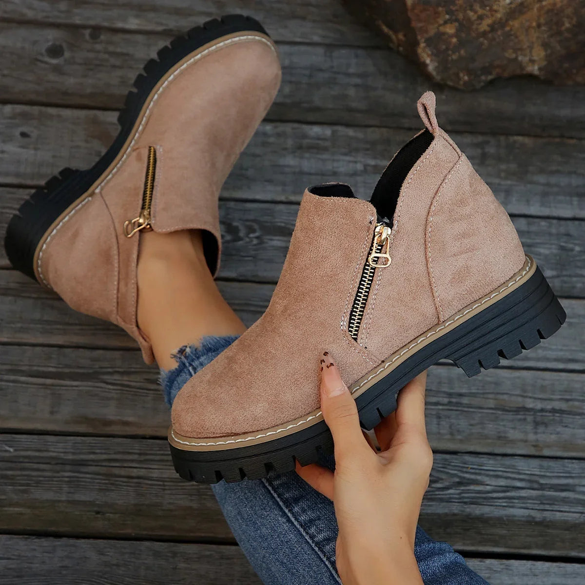 Women's Waterproof Ankle Boots, Side Zip Lug Sole