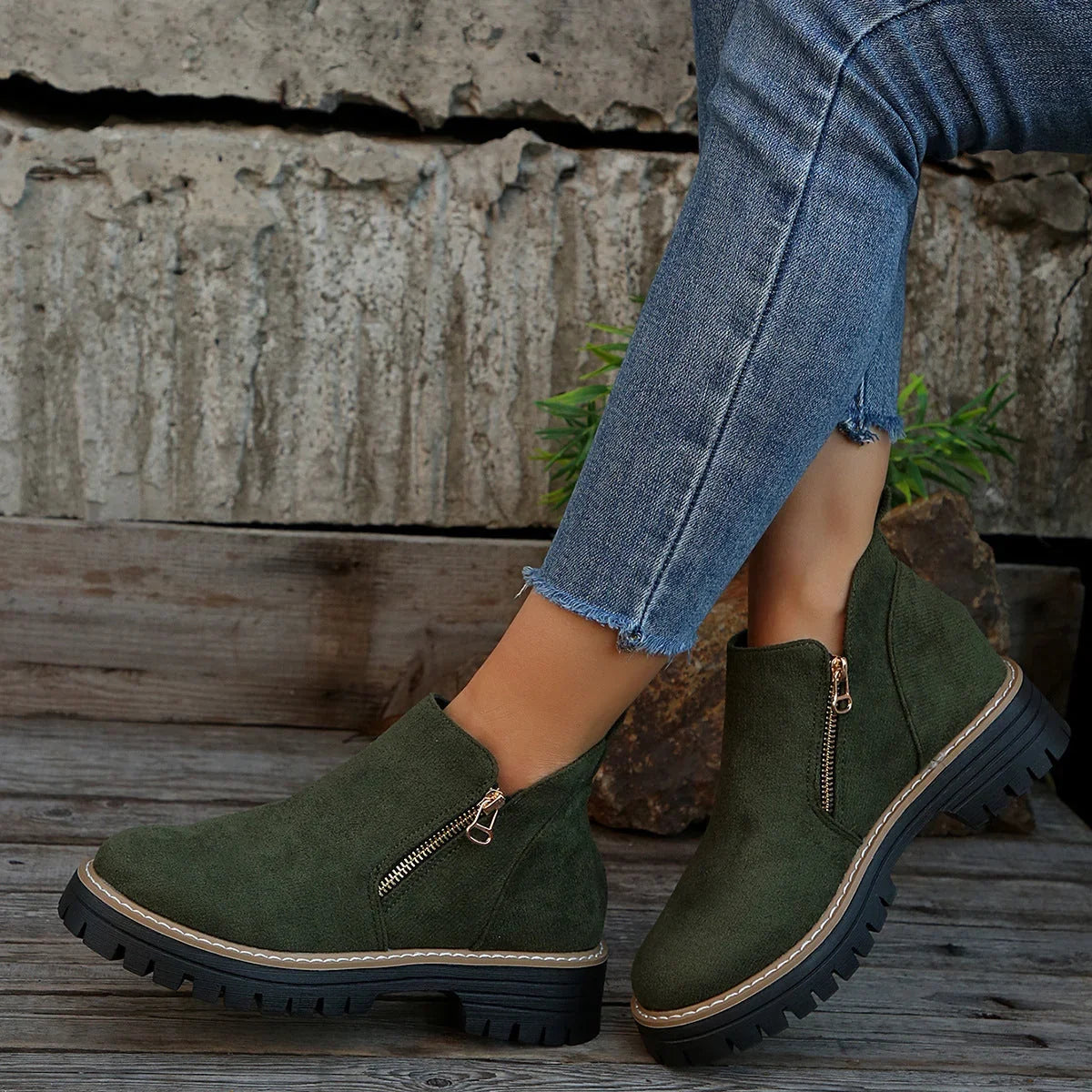Women's Waterproof Ankle Boots, Side Zip Lug Sole