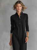 White-Trim Button-Down Collar Sweatshirt Maxi Dress 6