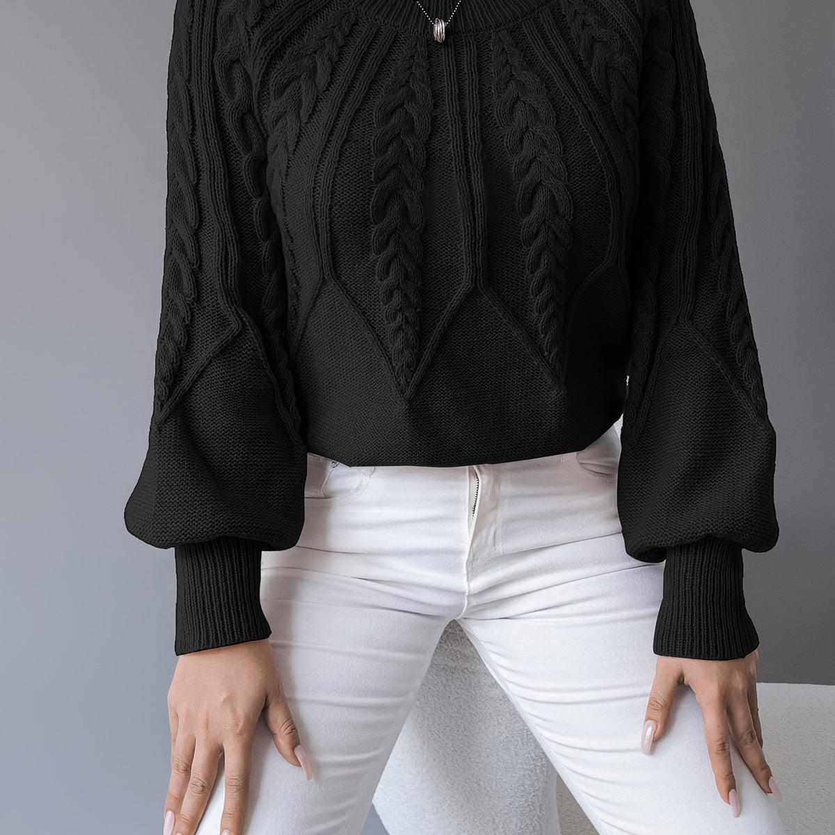 Tilda | Cropped Cable Knit Sweater with Lantern Sleeves for Women