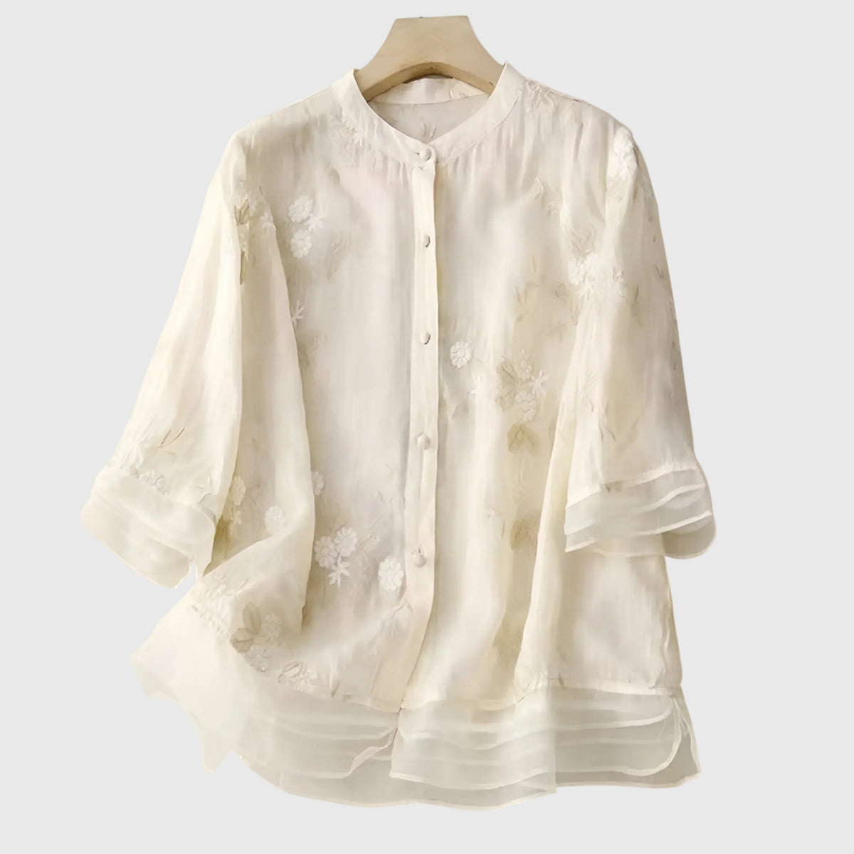 Women's Elegant Top with Embroidered Floral Detail