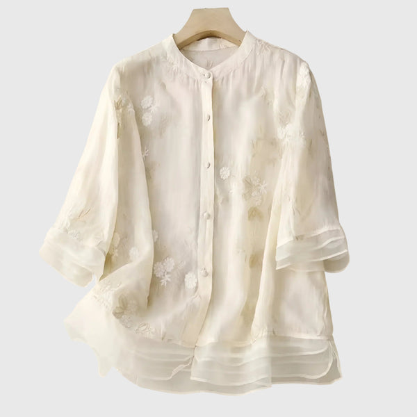 Women's Elegant Top with Embroidered Floral Detail