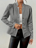 Cable Knit Cropped Jacket for Women, Button Front 1