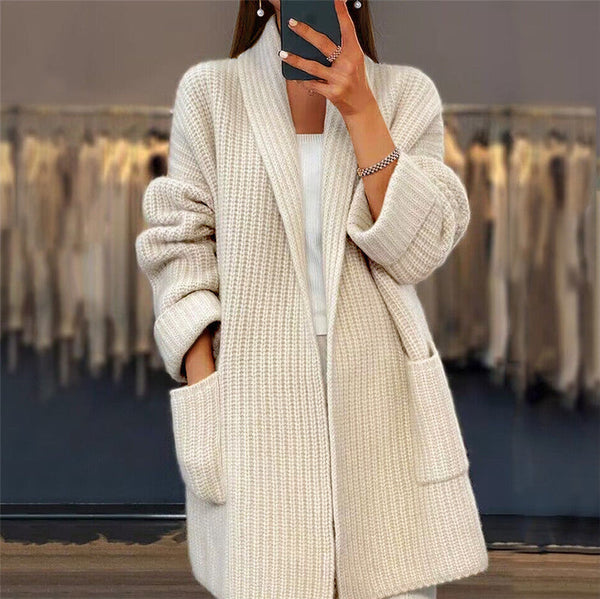Women's Chunky Cardigan, Oversized Open Front with Pockets