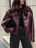 Oversized Faux Leather Jacket for Women, Cropped 1