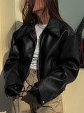 Oversized Faux Leather Jacket for Women, Cropped 5