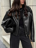 Oversized Faux Leather Jacket for Women, Cropped 4