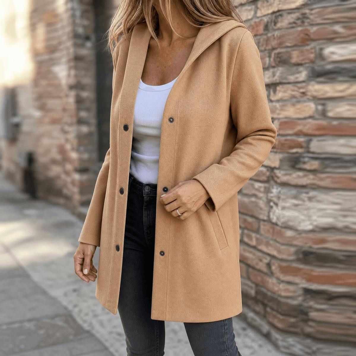Women's Long Hooded Cardigan, Button Front with Pockets