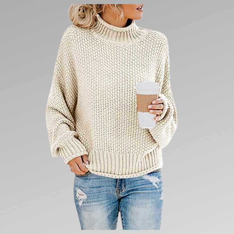 Women's Chunky Knit Jumper, Roll Neck Textured Stitch