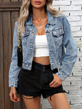 Blue Jean Jacket for Women, Cropped Button Front 5