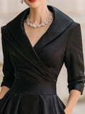 Satin Midi Dress Draped Collar Vintage Style Fitted 4