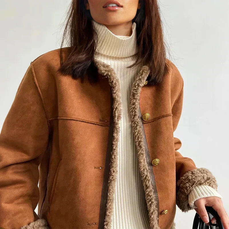 Women's Faux Suede Jacket, Shearling Lined Aviator