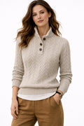 Ronja | Cable Knit Wool Blend Button Collar Sweater for Women 3