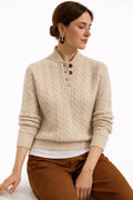 Ronja | Cable Knit Wool Blend Button Collar Sweater for Women 4