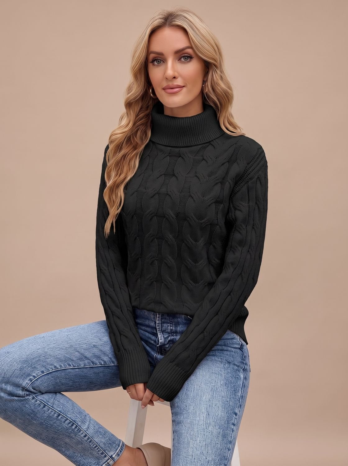Leonie | Relaxed Cable Knit Turtleneck Sweater for Women