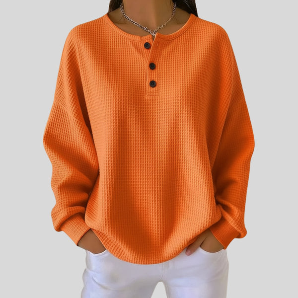 Elisabeth | Oversized Waffle Knit Henley Sweater for Women