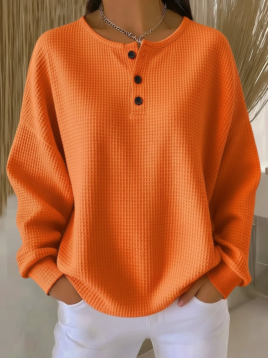 Elisabeth | Oversized Waffle Knit Henley Sweater for Women
