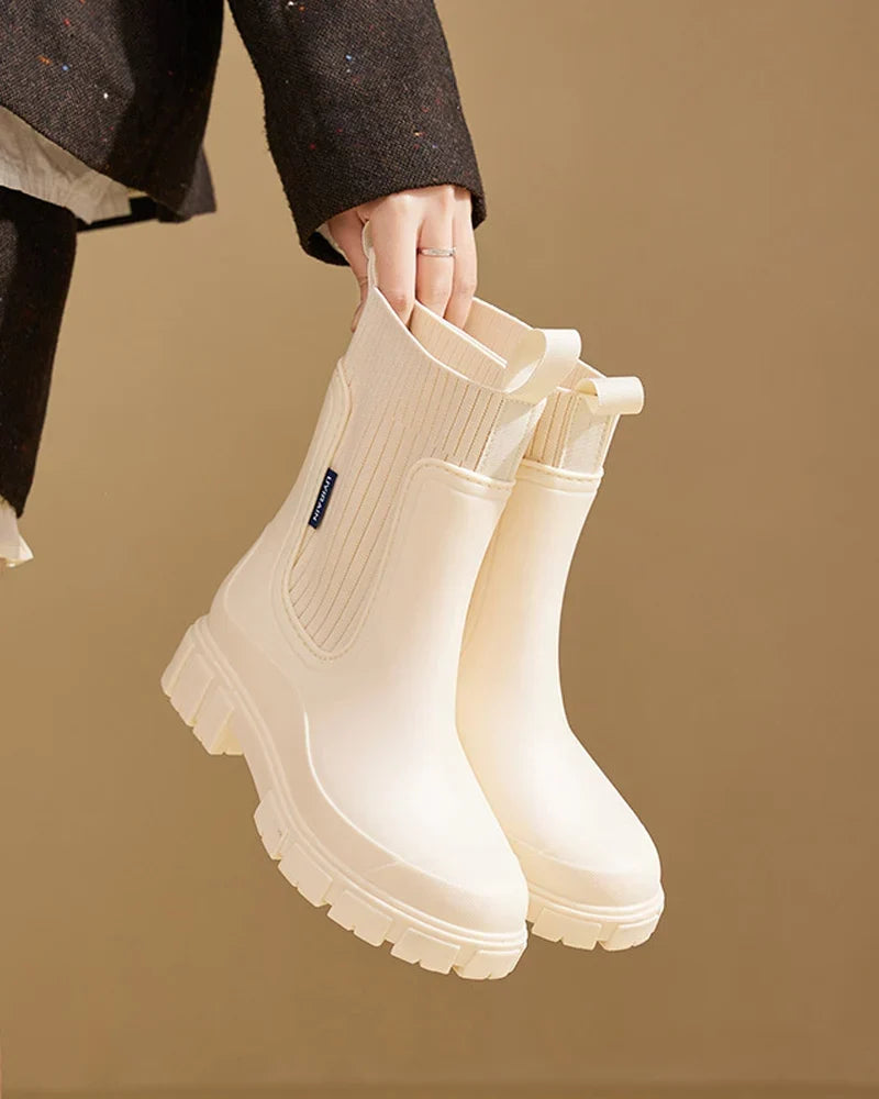 Women's Chunky Chelsea Boots, Block Heel Pull Tabs
