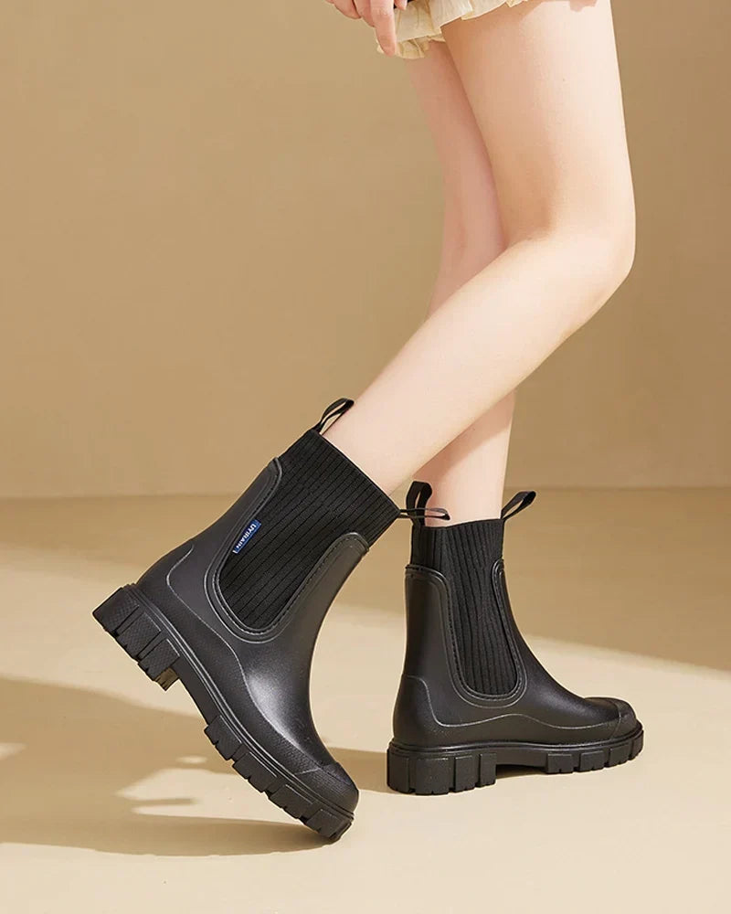 Women's Chunky Chelsea Boots, Block Heel Pull Tabs