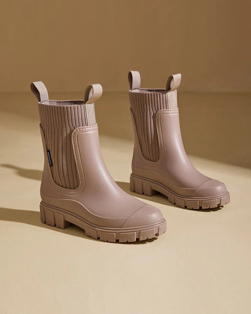 Women's Chunky Chelsea Boots, Block Heel Pull Tabs