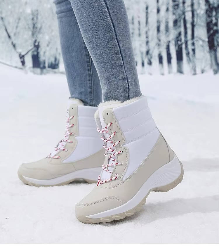 Women's Non-Slip Snow Boots, Quilted Lace-Up Hiking Style
