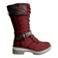 Women's Mid-Calf Winter Boots, Knit Cuff Lace-Up with Buckle 8